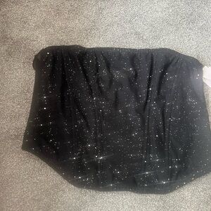 Black Strapless Corset Top with Sparkle Detail